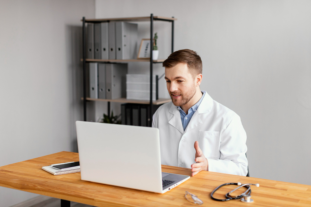 Physician consulting with a patient to provide non-clinical guidance and clarity